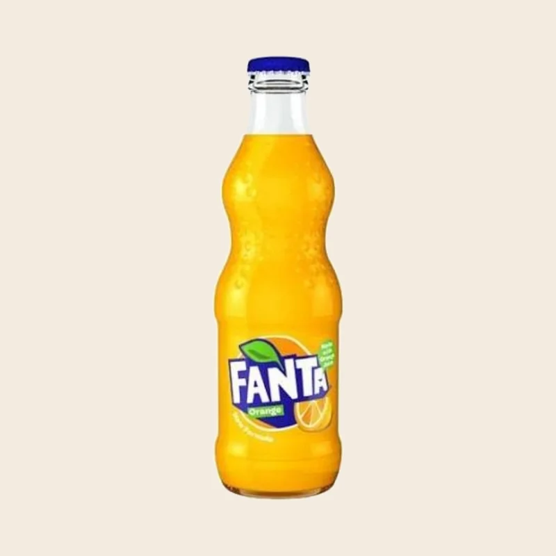 A glass bottle of Fanta Orange